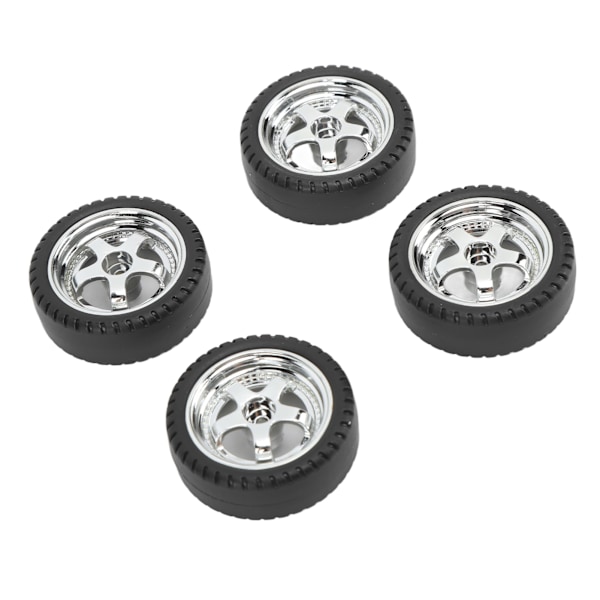 RC-auton renkaat AE86:lle - 4 kpl muovikeskiö kumirenkaat, 3,3 cm halkaisijaltaan, 1,2 cm leveät, hopea