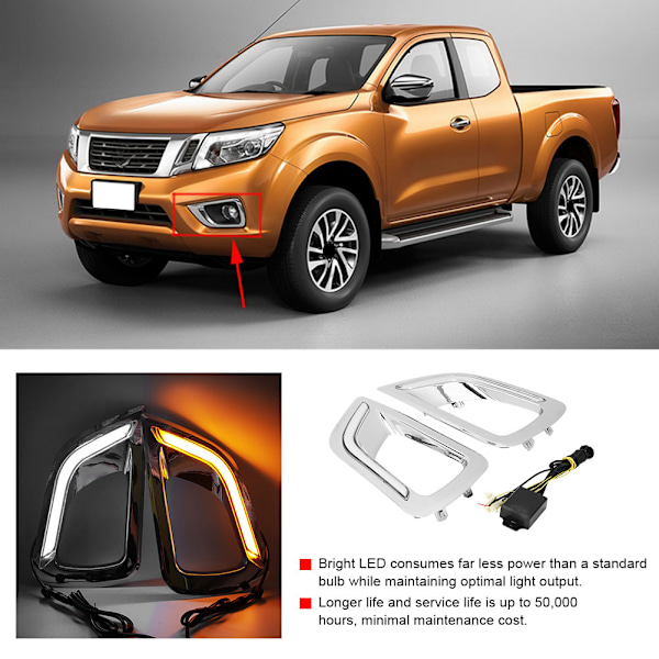 2 stk. Dagkjørelys med to farger og blinklys, passer til Nissan Navara NP300 15-18