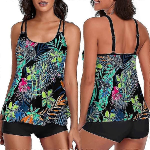 Blomstret tankini-badedragt til kvinder, mavekontrol, todelt badedragt Round white dot S