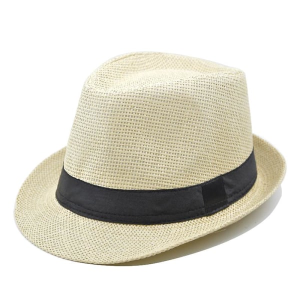 Män och kvinnors Fedora-hatt Sommarstrandhatt Jazzhatt Solhatt light yellow 54cm