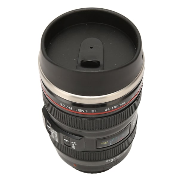 Kameralins kaffemugg i rostfritt stål Fotograf Kameramugg Travel kaffekopp med lock för män kvinnor Rostfritt stål innerfoder Svart