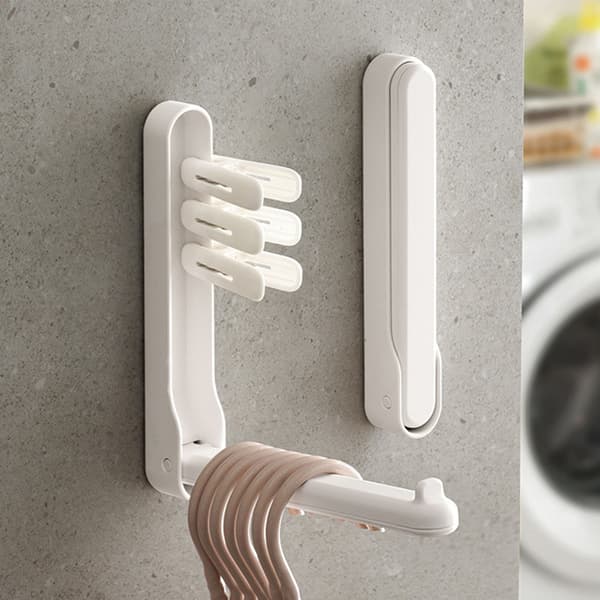 Foldable Clothes Hanger Wall Mount Retractable Drying Rack for Fabric Space Saving Punch Free Balcony Laundry White