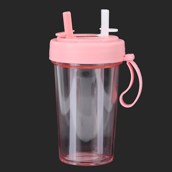 420 ml Bärbar två sugrör Utomhusresor Vattenflaska Läcksäker Sportdrinkflaska för dubbel användning (rosa)