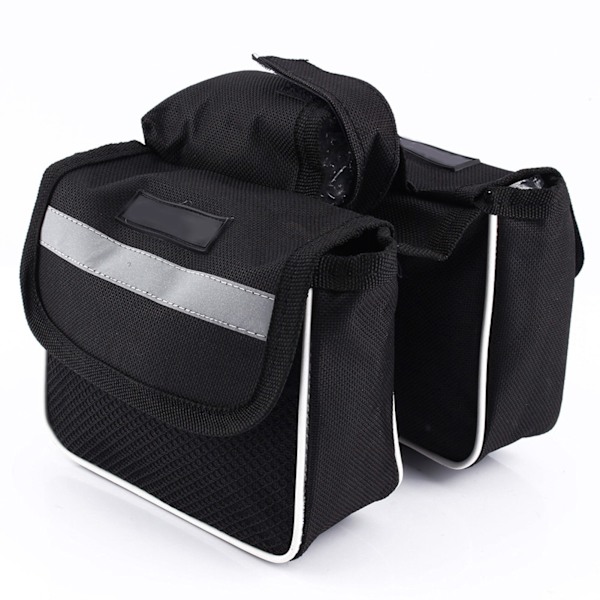 Cykel Cykelram Pannier Sadel Front Tube Bag Dobbelt Sidetaske Sort