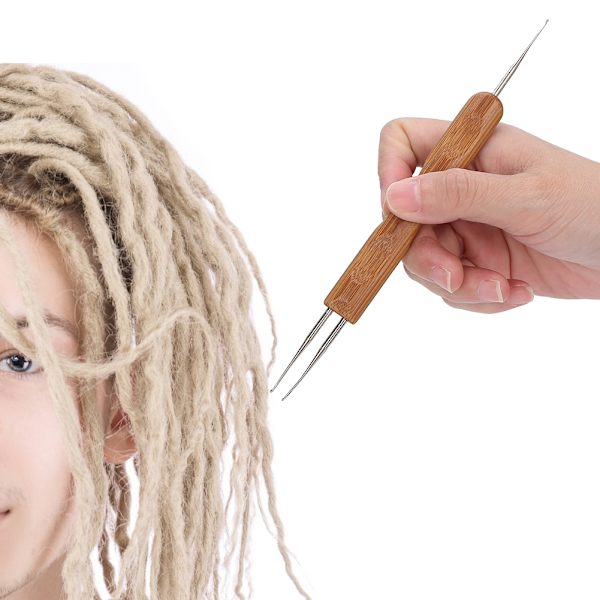 Dreadlock-virkkuukoukkusetti Bambukahva DIY-punontaminen Hiustenpidennykset Peruukin valmistustyökalu 0,5 Yksinkertainen pää plus kaksinkertainen pää