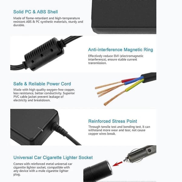220V - 12V 15A 160W autoadapteri EU-pistoke tupakansytytinsovitin auto kotiin black