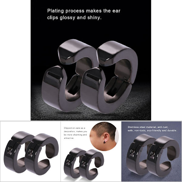 1 par elegante øreclips i rustfrit stål Øreringe Ear Cuff Smykker Gave (sort glat overflade)