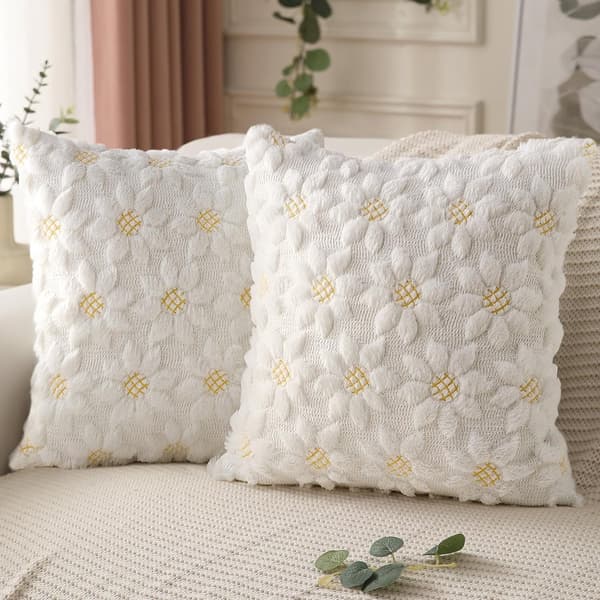 Kuddfodral Mönstrad Kudde 45×45cm Bondgårdsdekor Lämplig för Soffa Semester, Vårinredning (Vit) Set om 2