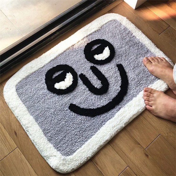 Inomhus Dörrmatta Vattenabsorption Inomhus golvfilt för hem badrum Toalett Härligt mönster Grå leende ansikte 40x60cm / 15,7x23,6in