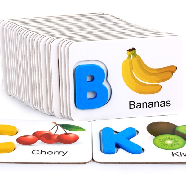 Träbokstavspussel Matchande spel Alfabet Flash-kort Förskolepedagogiska Montessorileksaker för pojkar Flickor 3+ Flerfärgad, modell: Flerfärgad