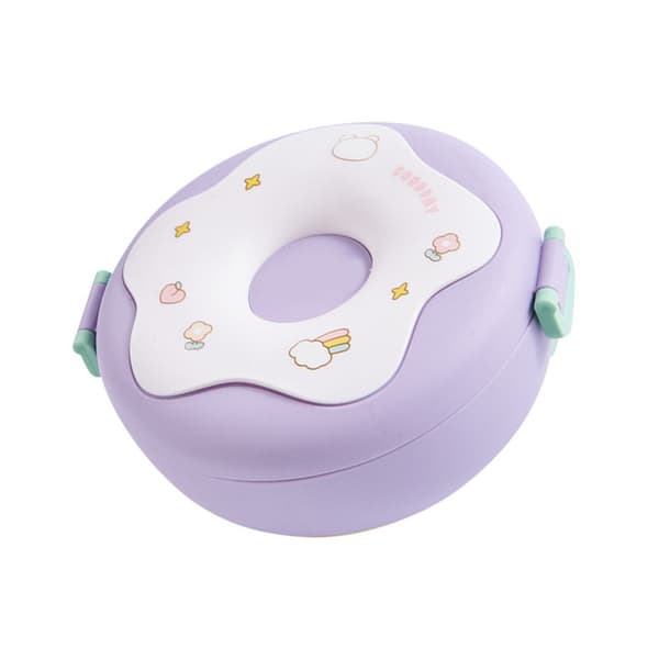 Bento Bowl Donut Shape Heatable with Lid Fork Spoon Plastic Lunch Container for Office School Purple