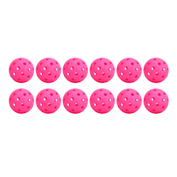12ST 74mm 40 hål pickleballs PE plast hög elasticitet pickleball utomhus hål bollar rosa