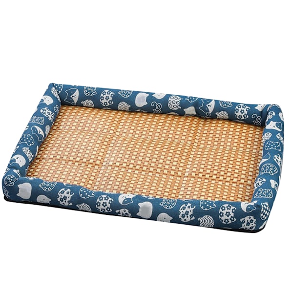 Husdyrs Sommermåtte Vine Vævet Linned Opfriskende Åndbar Blød Komfortabel Hund Kat Køleseng Blå 60x45cm/23,6x17,7in (Foreslået 10 kg)
