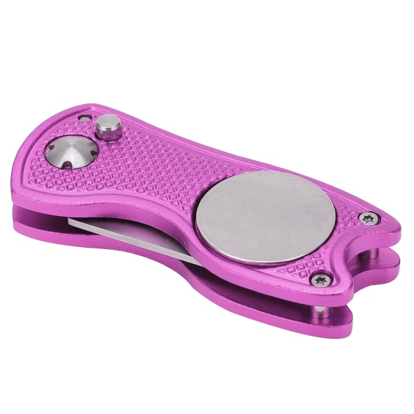 Golf Green Fork Rustfrit stål Foldbart Golf Divot reparationsværktøj med knap MagneticPink