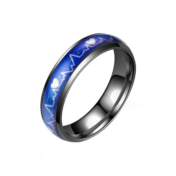 Hjärtfrekvens Mood Ring - Svart, Storlek US 10