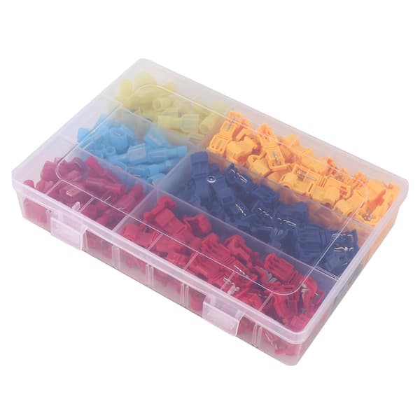 T Wire Connector Quick Connect Electrically Insulated Terminal Kit Set with Storage Box 240pcs