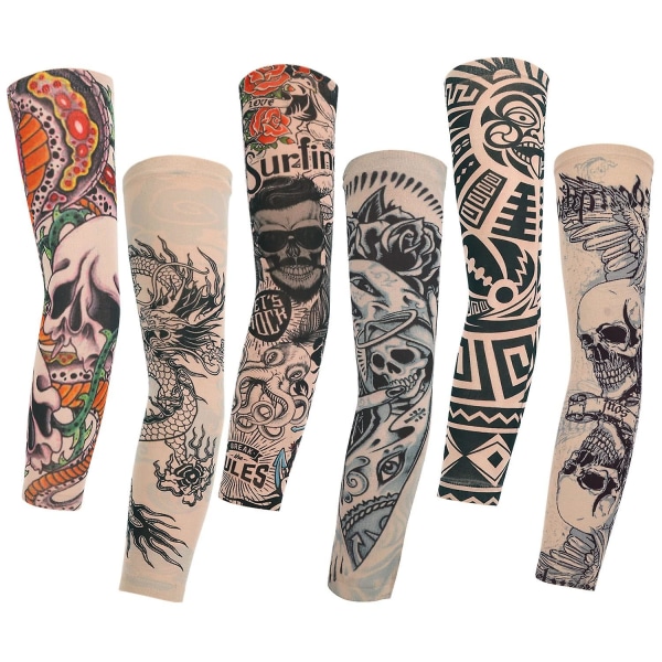 6 tatueringar ärmar Tatuering Armstrumpor Arm Tatueringsstrumpor Unisex Nylon Tillfälliga tatueringar Arm Tatueringsstrumpor Färg Slumpmässigt