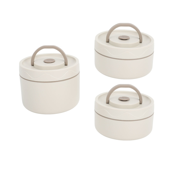Isolert lunsjboks 304 rustfritt stål, lekkasjesikker, bærbar rund termisk Bento-boks med lokk og varmepose Beige 3 stk.