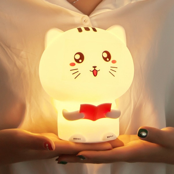 Silikon färgglad söt katt USB-laddning LED Record Light Nattlampa för hemmets sovrum (rosa)
