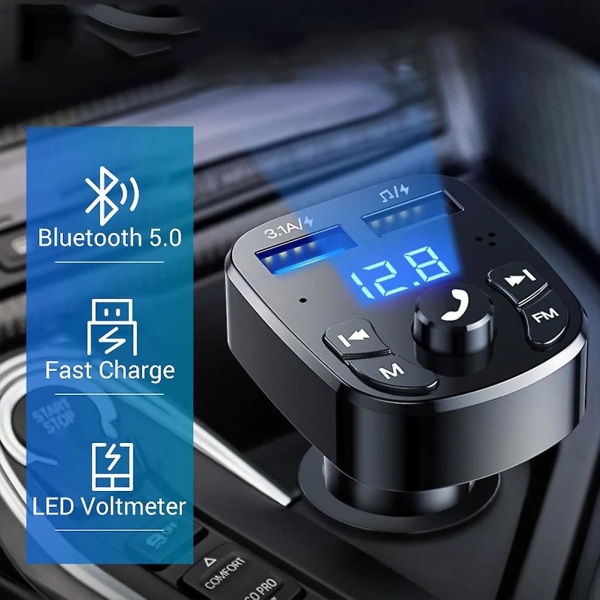 Bilhåndfri Bluetooth-kompatibel 5.0 Fm-sender Bilsett Mp3-modulatorspiller Håndfri lydmottaker 2 usb hurtiglader