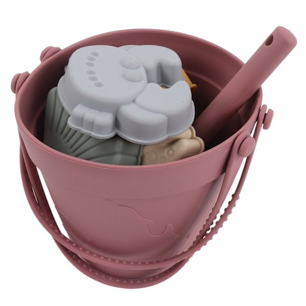 Silikon strandleksaker Babysand Leksaker Setet innehåller silikonhink Djurmodell Sandskyffel StringBrick Red