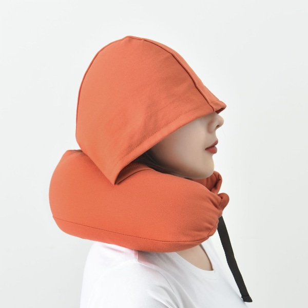 Hoodie Resekudde Huva Nackkudde Justerbar Ergonomisk Rese Nackkudde för Flyg Nackstöd Sömn U Typ Orange