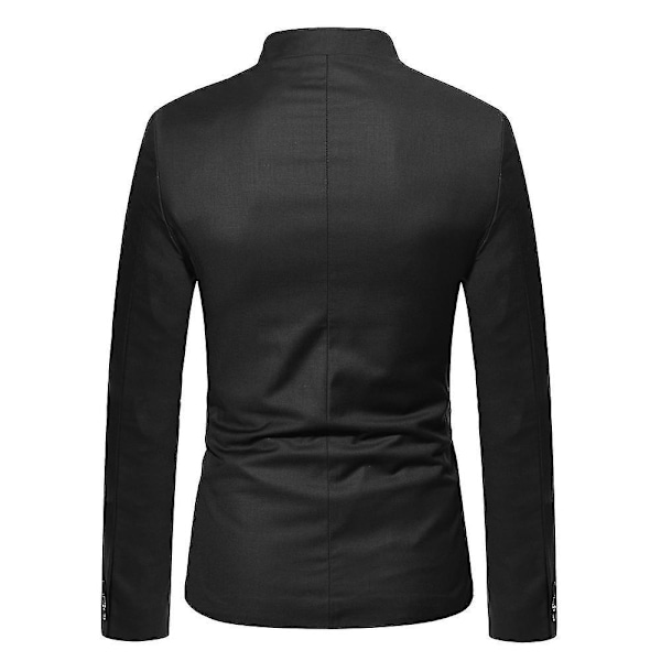 Enkelknäppt kavajjacka med mandarin krage för män - Business Style (XL, Svart)