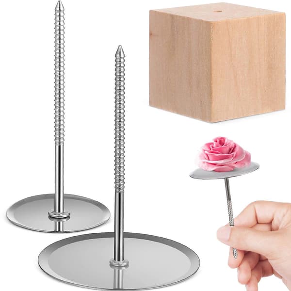 Holder for kakeblomster, tre og rustfritt stål for kakedekorasjon, 1 sett