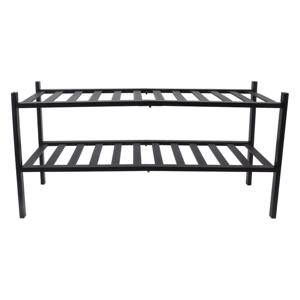 2-Tier Shoe Rack Stackable Waterproof Prevent Deformation Bamboo Shoe Rack Freestanding Shoe Rack for Balcony Black