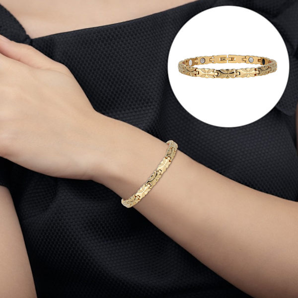 Mode Kvinna Rostfritt stål Blomma Form Armband Smycken (guld)