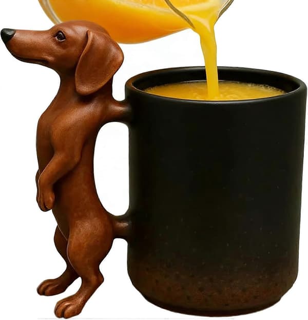 Långörad hundkaffemugg - Hundformad dryckesmugg, resemuggar, keramisk bordsmugg med innerfoder i rostfritt stål Kompatibel med hemmet Dachshund
