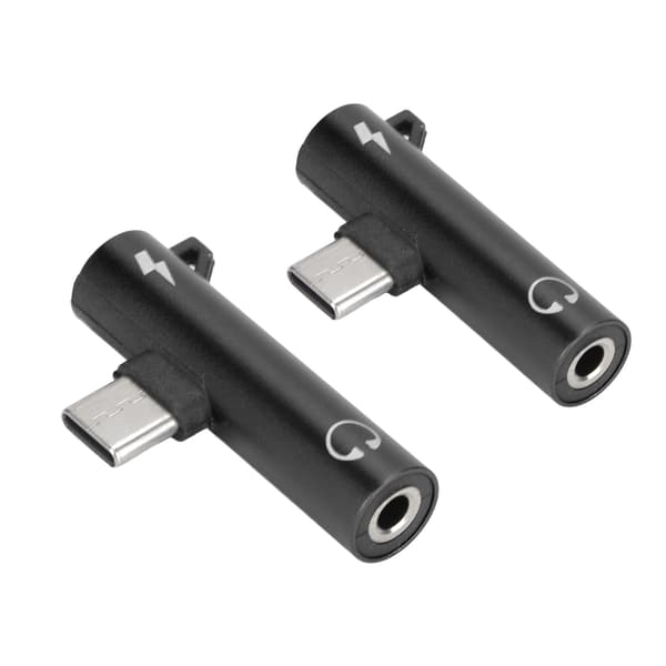 2 STK USB C til 3,5 mm Lydadapter 2 i 1 Lydopladning USB C til Lydstik ABS USB C til Lydstik til Telefon Tablet Sort