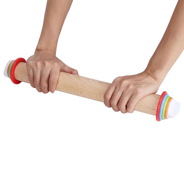 Wooden Adjustable Thickness Rolling Pin Flour Stick Dough Rollers Handle with Scale for Kitchen/Bakery Rolling Pin 43cm