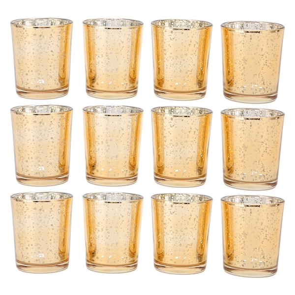 12 stk. Telysholdere, gullfarget, prikkete, retro, tykt glass, telysholdere for fest, bryllup, høytid
