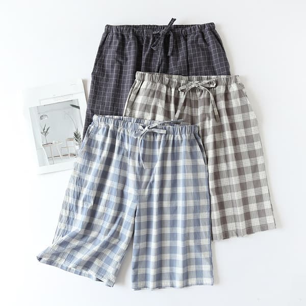 Herr vävda stretchpyjamasshorts blårandiga Blue Stripe XL