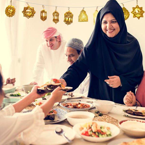 1,6M Eid 10 LED-slingor Guld Metall ihålig lykta för semesterfest inomhus utomhus ramadan dekoration
