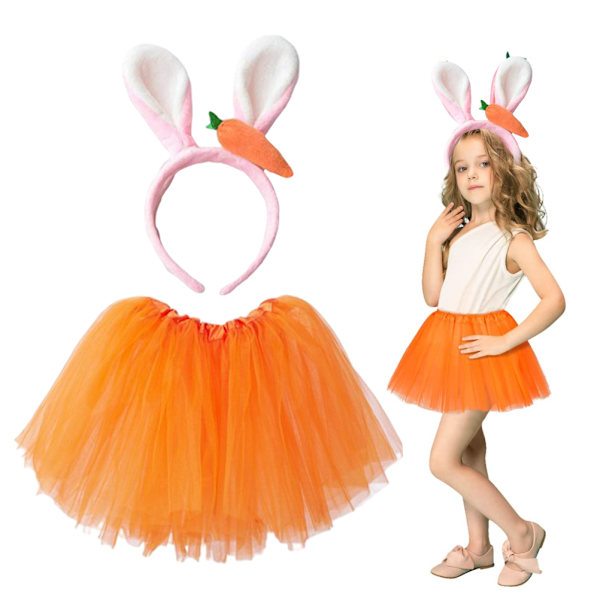Flickor Påskharedräkt Påsk Söta kaninöron Morot Pannband Balettkjol Barn Cosplay Accessoarer Set