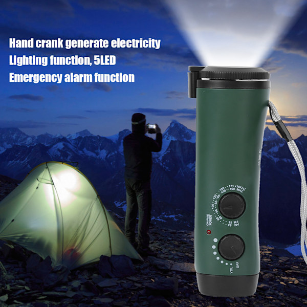 Plast utomhus handvev multifunktions ficklampa Radio nödläge LED ficklampa Mobiltelefon Laddning Grön