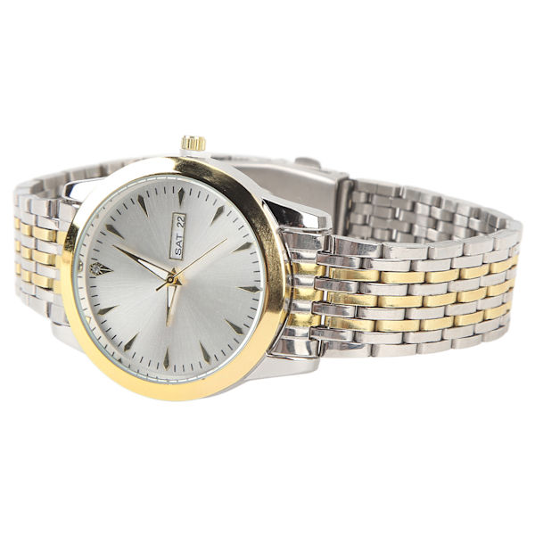 Quartz Herre-ur Kommerciel Dual Date Stilfuld Klassisk Quartz Rustfrit Stål Dress Ur Guld og Sølv Armbånd Hvid Urtavle