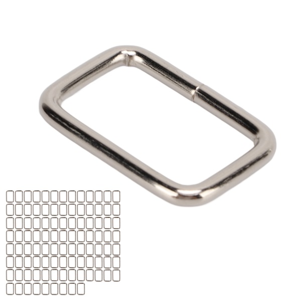 100 st metall fyrkantiga spännen rektangel metallring för väska Handväska väska DIY Symaskinvara Hantverk Silver3x25x15mm