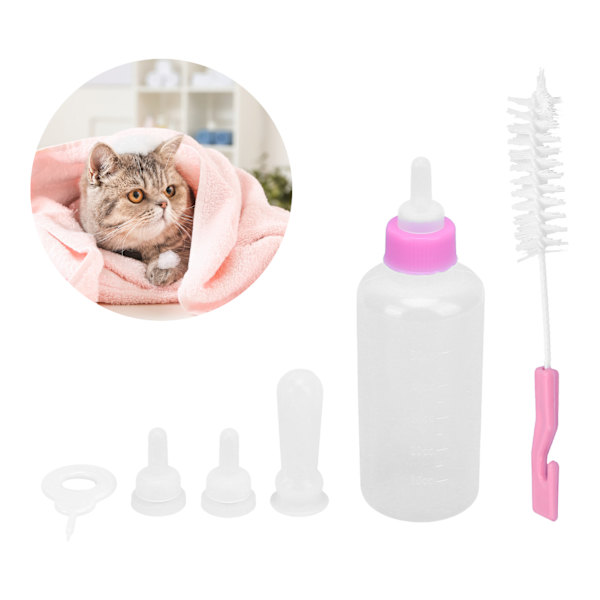 Nappflaska Utbytbar silikonnippla för nyfödda kattungar Valpar Kaniner Smådjur Rosa
