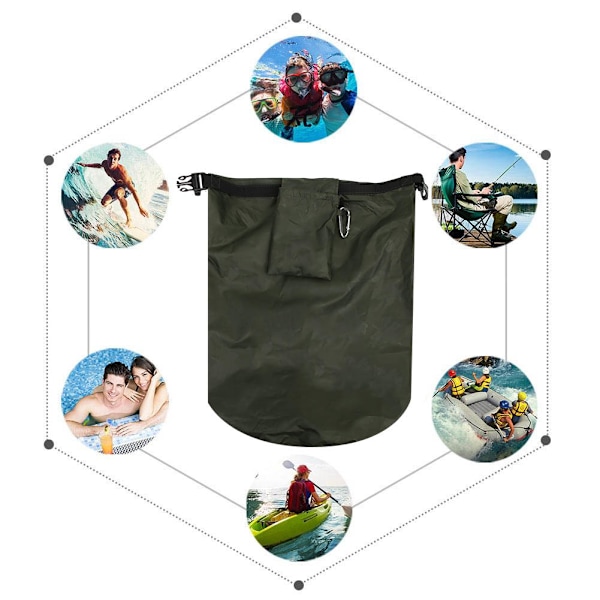 PVC Utendørs Foldbar Vanntett Tønne Tørrpose Oppbevaring Bæreposer Camping Vandring Strand Militærgrønn