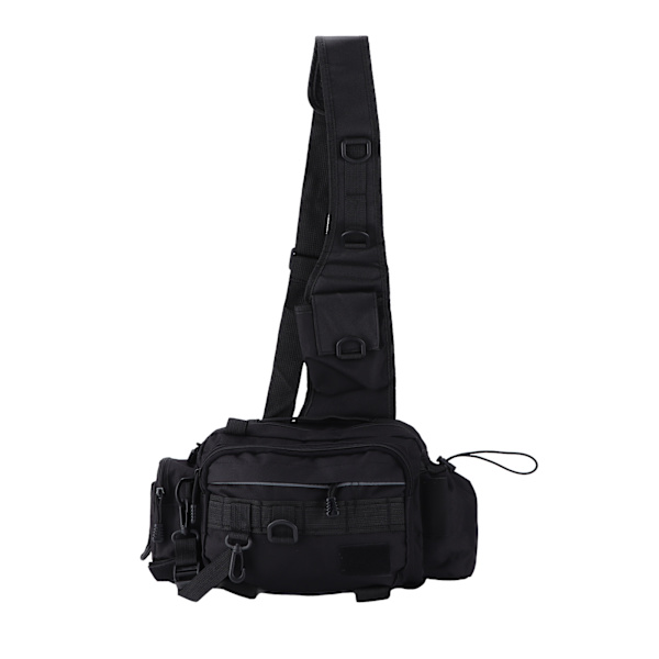 Fiskeredskapsväska Nylon 600D Fiskeredskap Sling Pack med midjebälte för utomhuscykling Svart