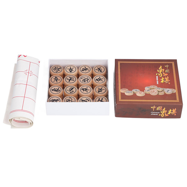 Kinesiskt schackspel Bokträ Intellektuell tillväxt Xiangqi brädspel med PU-läder schackbräde 3 cm diameter
