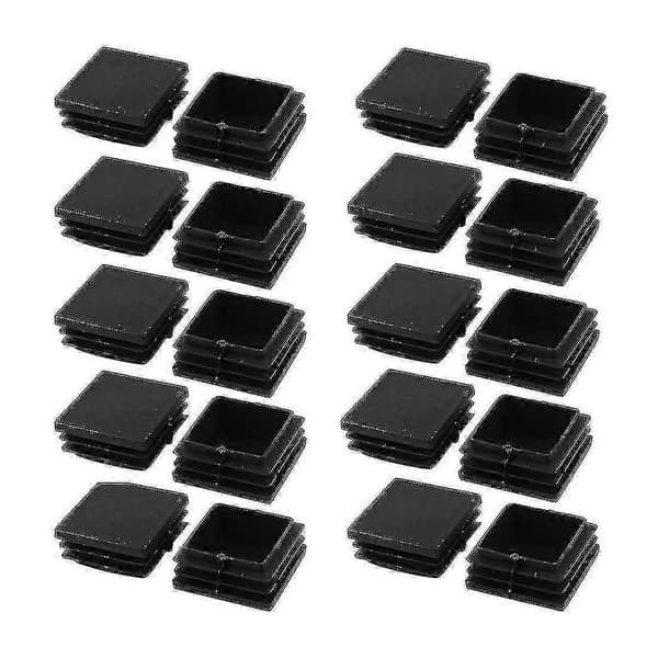 40x40mm sorte plastikendestykker til firkantede møbelrør (20-pak)
