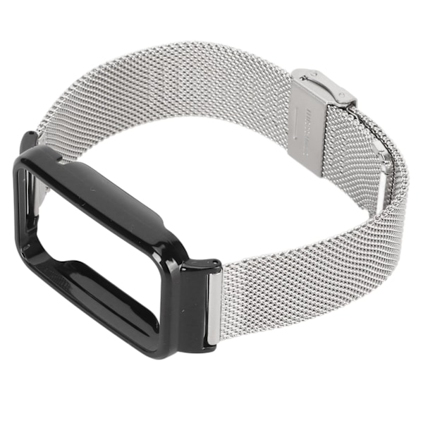 Mesh-rem i rustfrit stål med sort stødfangeretui som erstatning tilbehør Passer til Mi Band 7 Pro Sølv