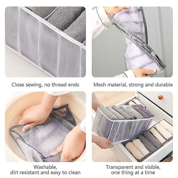 Foldbar Tøj Organizer Opbevaringsboks - 2 Pak, 7 Rister, Sort