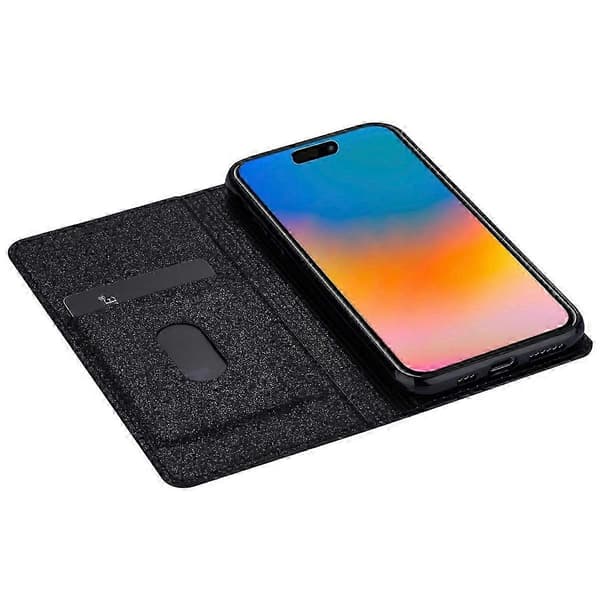 Cover til iPhone 16 Plus, glitrende PU-læder + TPU med kortholder - Rosa Black