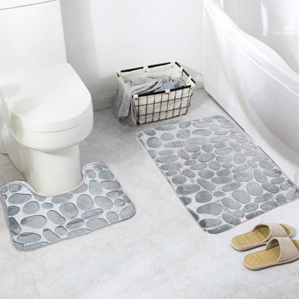2-delt badematte og sokkelsett Sklisikkert mykt absorberende toalett baderomsmattersett Grey