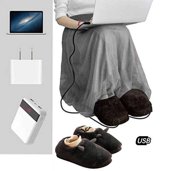 USB-uppvärmda tofflor Plysch temperatur justerbar uppvärmning tofflor Anti-halk tofflor Vinterfotvärmare för män